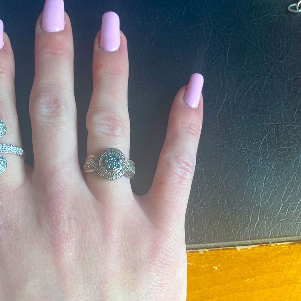 Blue and White Diamond Ring